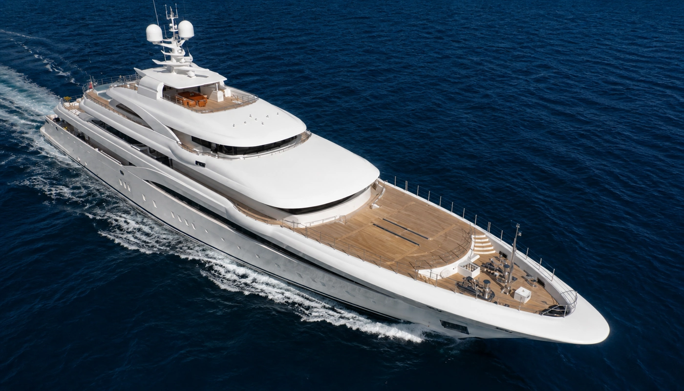 Motor superyacht under way in open water