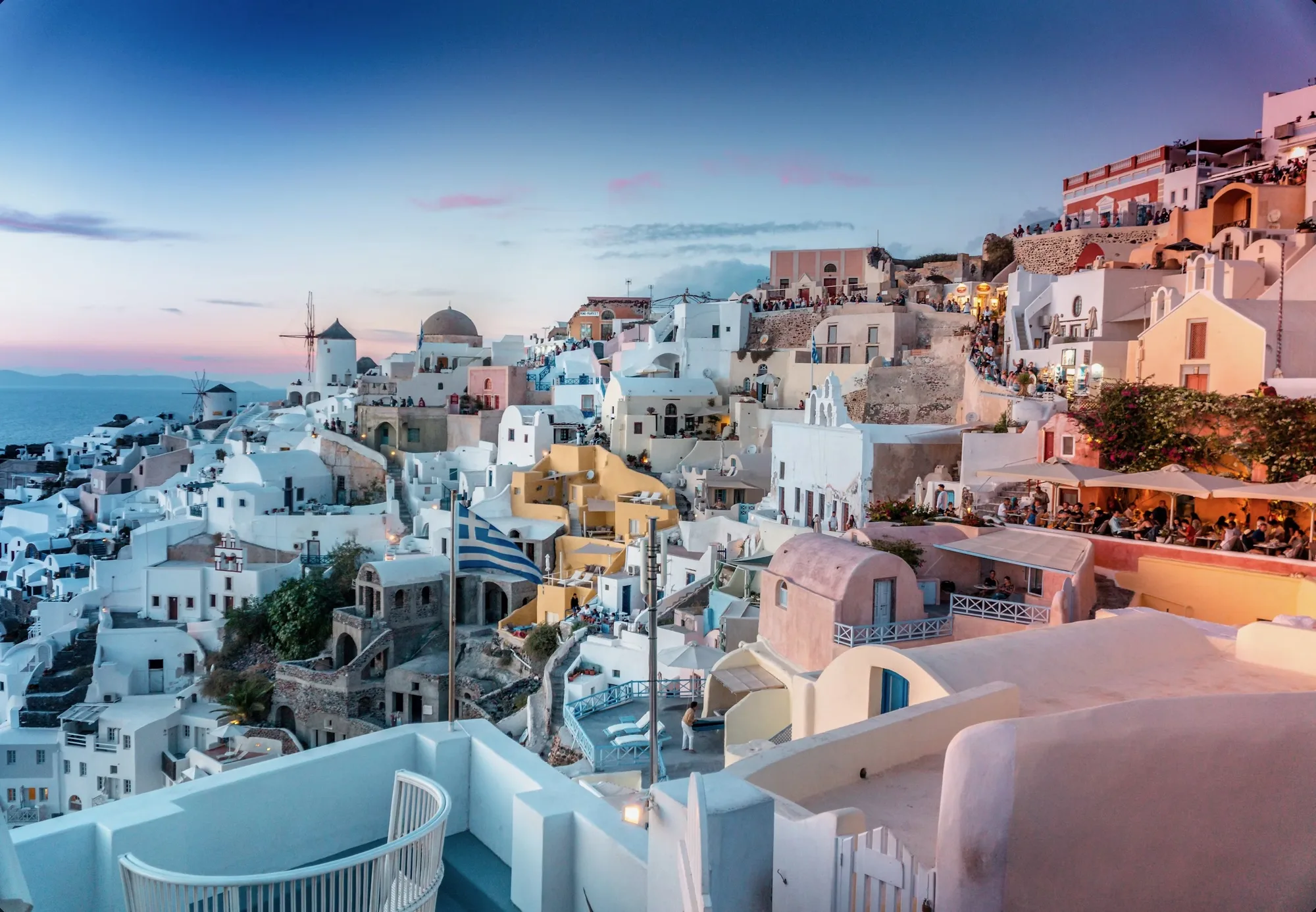 Santorini village at dusk