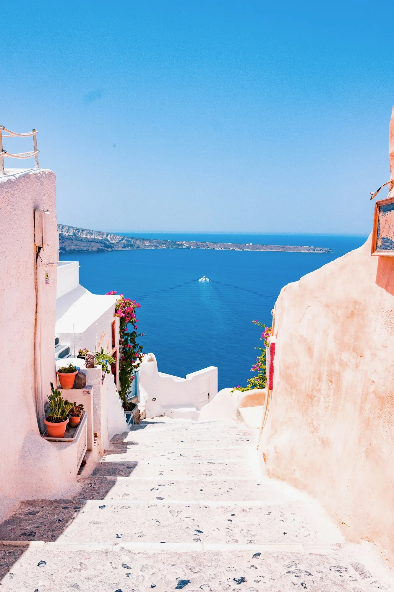 Santorini steps leading down to the sea